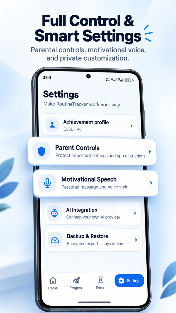 Full Control & Smart Settings - RoutineTracker Settings Screen